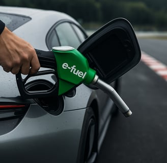  Depósito de combustible e-fuel siendo llenado en un coche deportivo durante pruebas en circuito