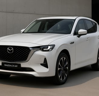 Mazda CX-60 blanco 2025 con motorización híbrida ligera, tecnología Skyactiv, diseño elegante