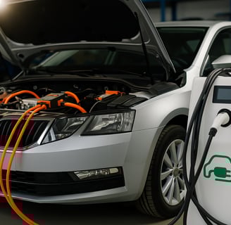 Imagen de taller instalando un kit de conversión eléctrica en coche clásico para homologación