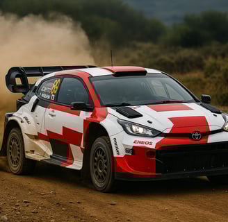 Vehículo Rally1 del WRC 2025 compitiendo en un tramo sin sistema híbrido