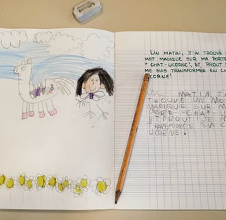 Histoire inventée par une enfant lors d'une animation d'ateliers d'écriture avec Mily's Writing