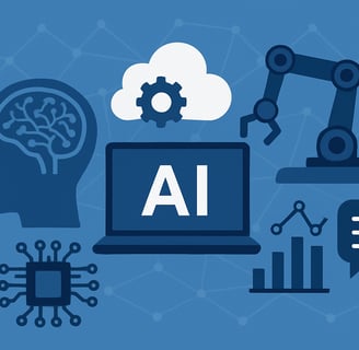 Ilustração digital em estilo flat representando o conceito de Inteligência Artificial. Mostra uma ca