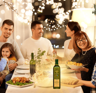 a happy family gathering at a dinner table