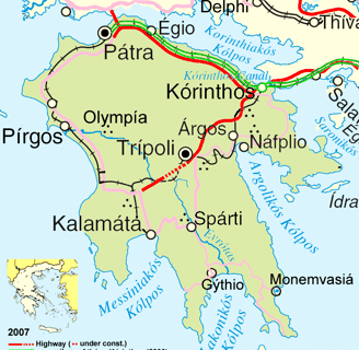 Peloponnese region map