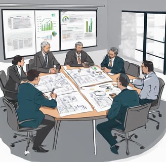 a group of business people sitting around a table
