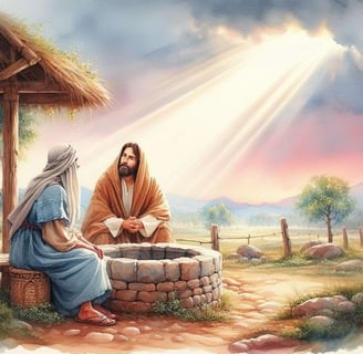 Jesus and Samaritan woman at a well