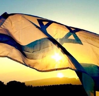 The flag of Israel waving under the sun