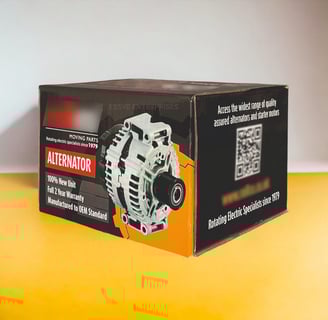 Corrugated folding carton for Alternator