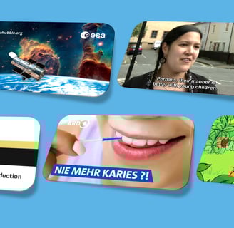 Thumbnails representing video screenshots from captioning and subtitling samples