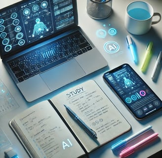 Espacio de trabajo moderno con laptop, cuaderno y smartphone sobre escritorio.