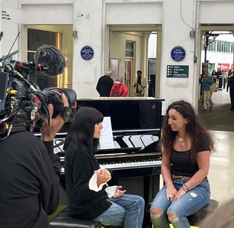 Helen Spooner and Claudia Winkleman chatting before performance on The Piano, Channel 4