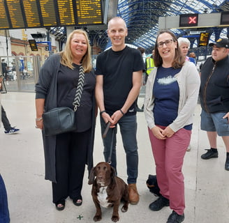 Helen Spooner with her family and dog Henry at Brighton Station for The Piano on Channel 4