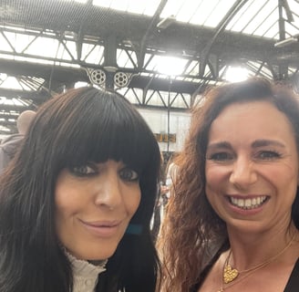 Claudia Winkleman and Helen Spooner at Brighton Station for The Piano on Channel 4
