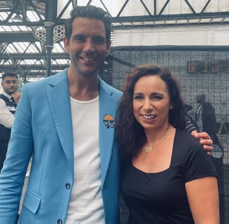 Mika and Helen Spooner at Brighton Station for The Piano on Channel 4