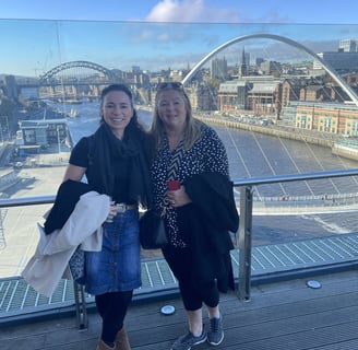 Helen Spooner and her sister in Newcastle attending The Piano final concert on Channel 4