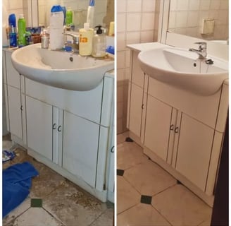 Antes y después limpieza profunda de baño en Baena, Córdoba	Transformación de baño tras limpieza 