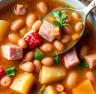 a bowl of soup with beans and hamster