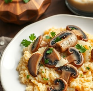 a plate of food with mushrooms and rice