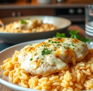 a plate of food with a chicken entreed on it