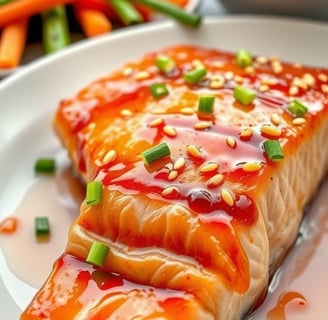 a plate of salmon and vegetables on a plate