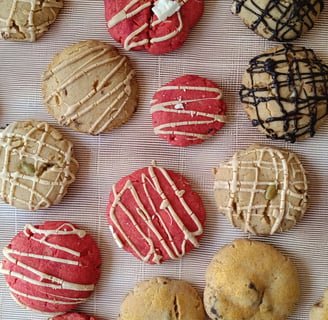 different flavor whole wheat cookie styled in plate drizzled with chocolate