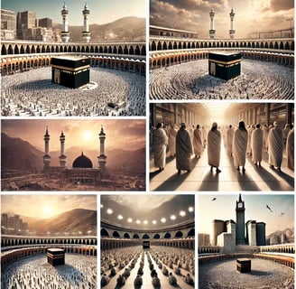 a series of photos of a group of people in Mecca