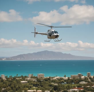 A bright yellow helicopter is flying in the sky, showcasing sleek aerodynamic design with visible registration marks. The helicopter has a single main rotor and a tail rotor.