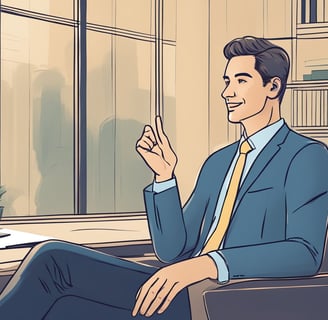 a man in a suit and tie sitting in a chair