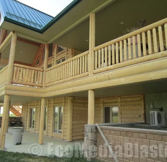 log home stain fading, peeling stain log home, log home restoration Alberta