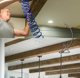 a man is fixing a kitchen ceiling light fixture