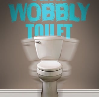 a toilet with a sign that says fix a word on it