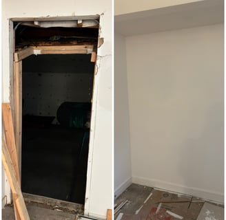 a room with a door open and a door open
