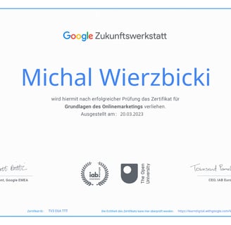 a certificate from google search results