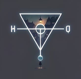 a man standing in front of a triangle symbol with houses inside