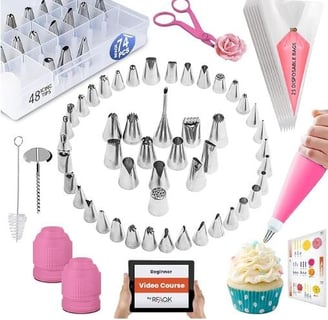 RFAQK 74 PCs Icing Piping Bags and Tips Set, Cake Decorating Kit with 48-Numbered Piping Tips, 20+1 