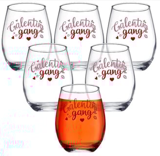 SiliFine 6 Pcs Galentines Day Stemless Wine Glass 18.6oz Valentine's Day Wine Glass Gifts for BFF