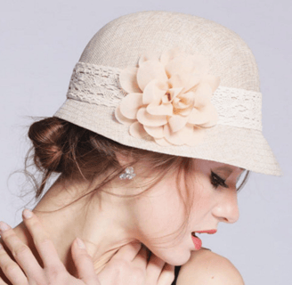 Women's Gatsby Linen Cloche Hat with Lace Band and Flower Creme Lenin w/ lace band/pale pink flower