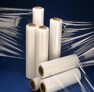 a bunch of plastic wrappers on a blue background