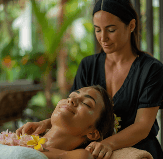 a woman getting a massage at a spa