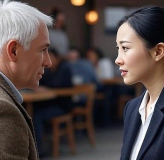 a man and woman sitting in a restaurant