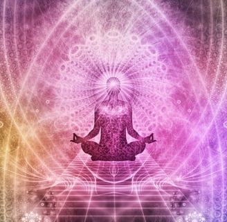 Spiritual meditation in a psychedelic aura