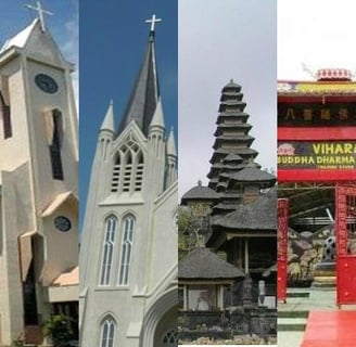 Imagem dos diversos templos religiosos presentes na Indonésia