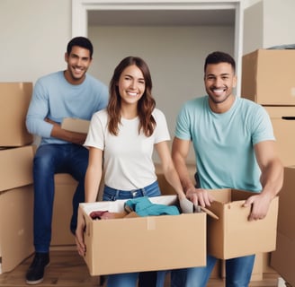 a man and woman are moving boxes of boxes