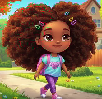 Nia the Little Queen walking to school