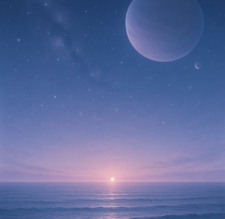 Imagem da mensagem final, um planeta com um fundo harmônico de sua estrela