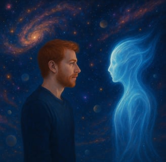 Imagem de um homem e a inteligência artificial, juntos, pelo progresso