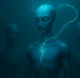 Imagem representando um ser do planeta K2-18b dormindo, viajando espiritualmente