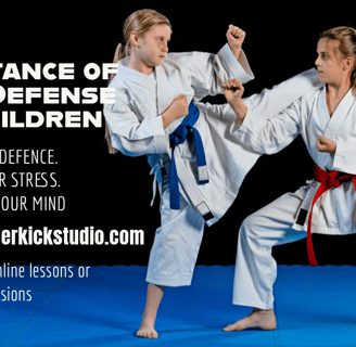 two women in karate gear standing in a karate pose