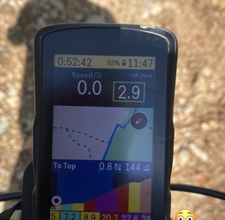 a gps device mounted to a bike showing uphill climbing