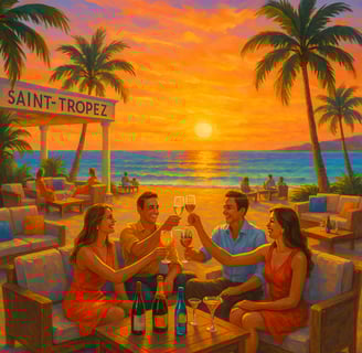 a group of people sitting around a table with wine glasses